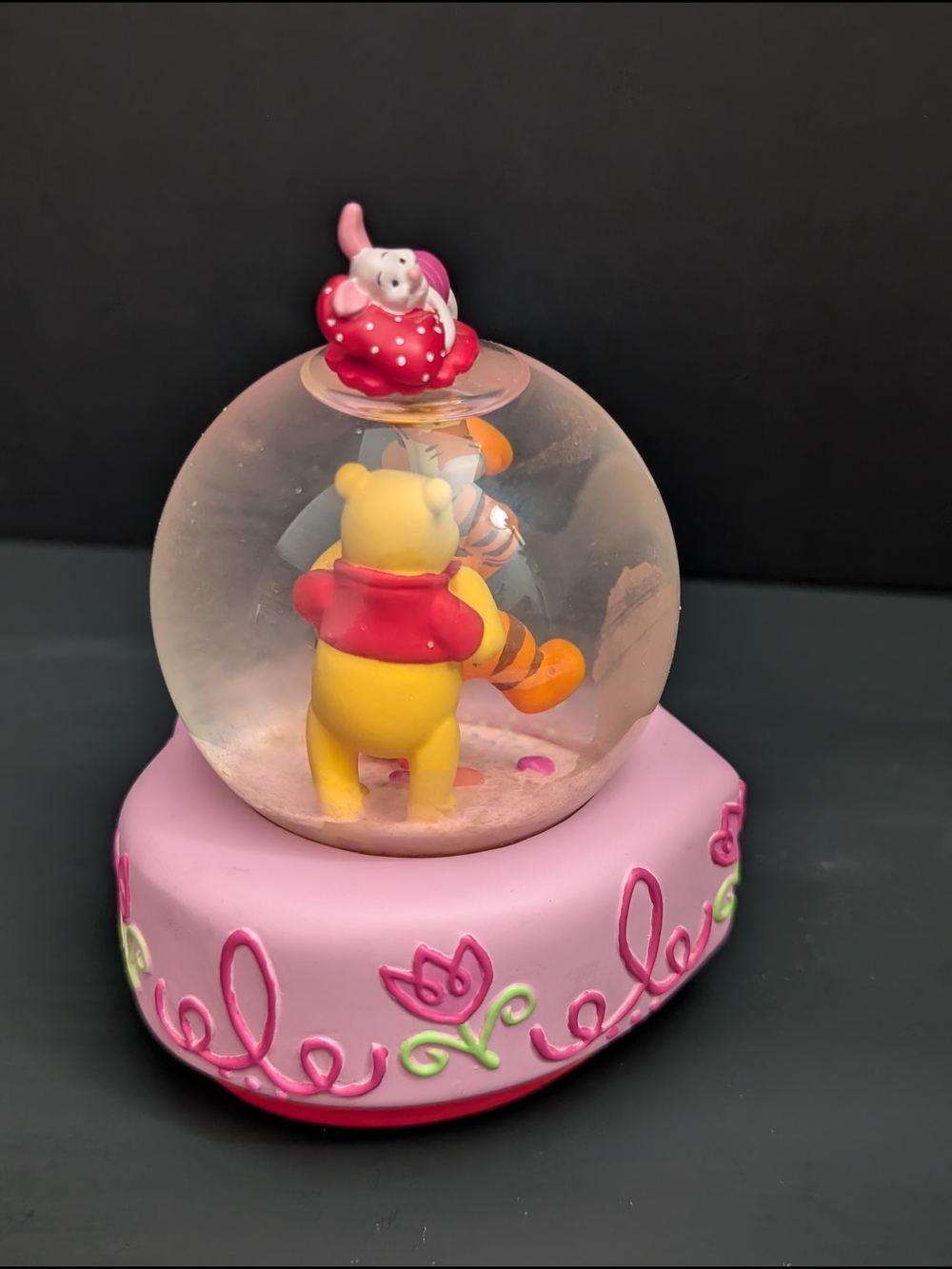 Disney Pink Heart Snow Globe with Winnie the Pooh, Tigger & Piglet 5-2026 - Picture 5 of 7